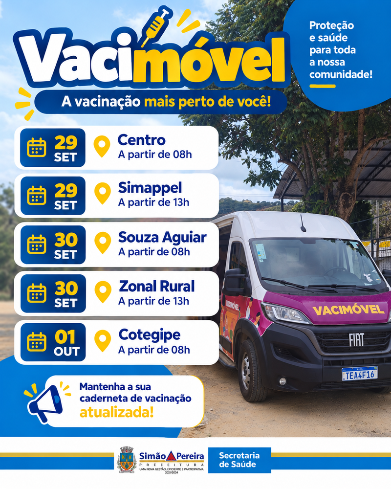 Saúde de Simão Pereira promove vacinação com o vacimóvel para facilitar acesso